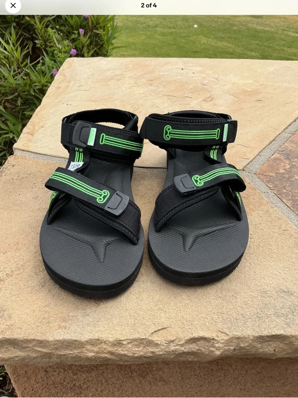 Suicoke Men’s Black Sandals with Neon Green Straps